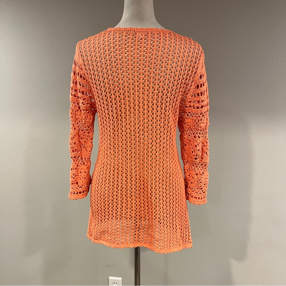 DressBarn Orange Crochet floral Sweater bohemian cottagecore style - Picture 6 of 13